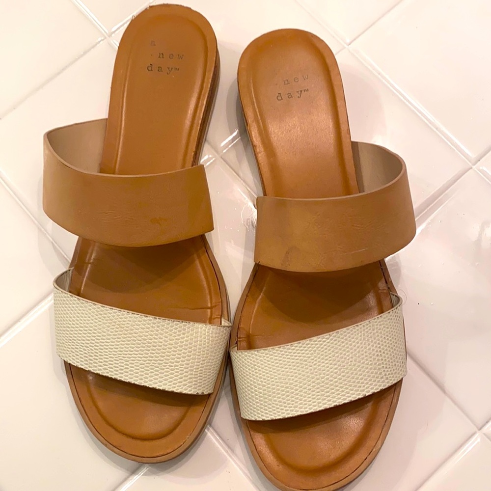 White and tan sandals